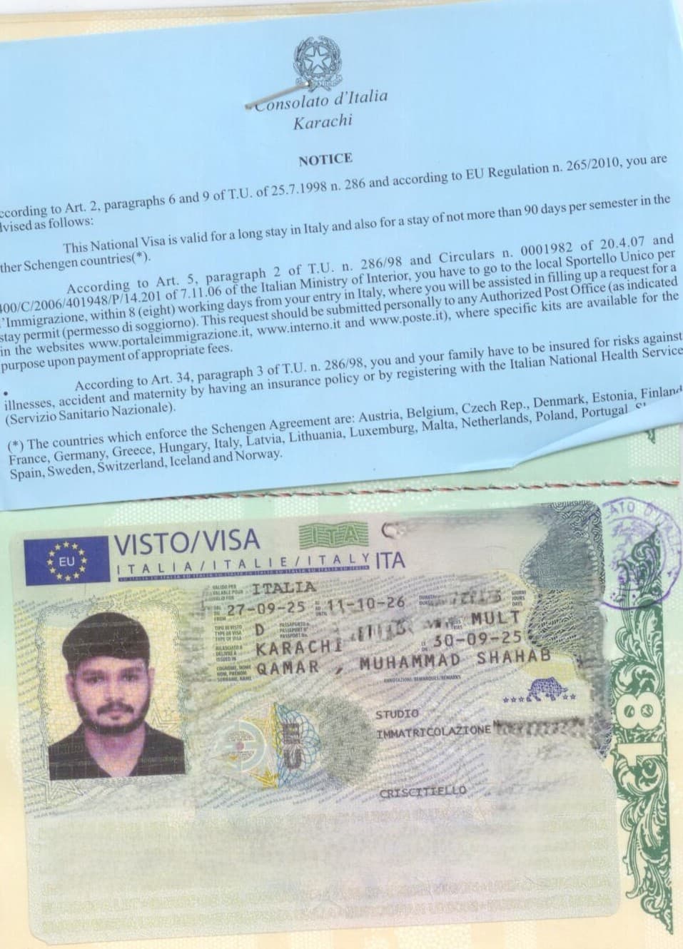 M. Shahab Qamar Italy Visa