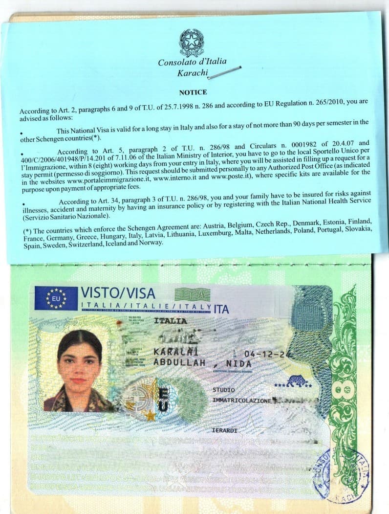 Nida Abdullah Italy Visa
